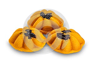 Group of homemade thai egg cake or castella cake isolated on white background