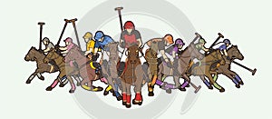 Group of Horses Polo players action sport cartoon graphic vector.