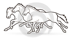 Group of Horses running cartoon graphic