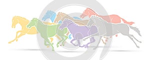 Group of horses running cartoon graphic