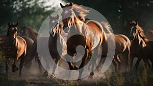 Group of Horses Running Wild