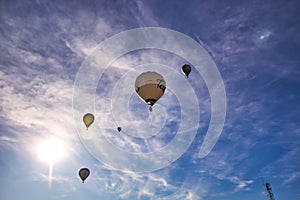 Group of hot air balloons flying