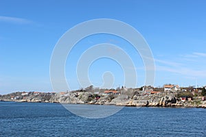 Group of houses in the archipelago of Gothenburg, Sweden, Scandinavia