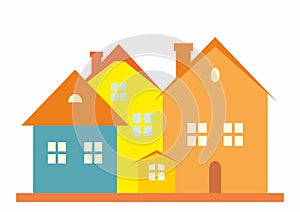 Group of houses, colored plasters, facades, vector icon, symbol, eps.
