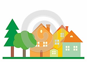 Group of houses with trees, template, colour picture, vector illustration, eps.