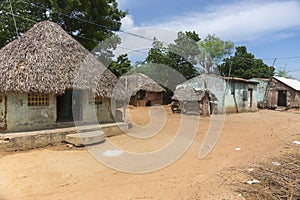 Group of humble dwellings in village.