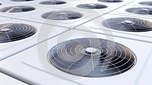 Group of HVAC units with fans close up