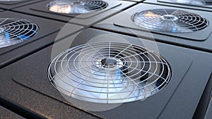 Group of HVAC units with fans close up