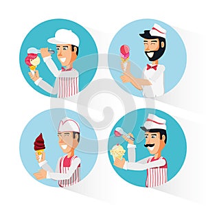 Group ice cream salesmen characters