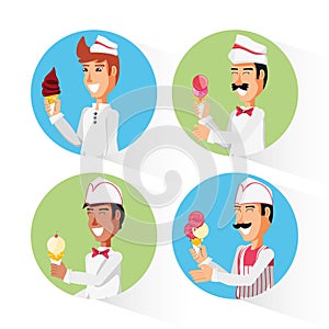 Group ice cream salesmen characters