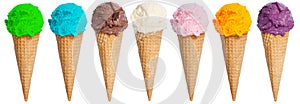 Group of ice cream scoop sundae cone in a row icecream summer is