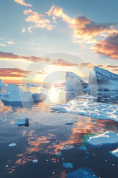 Group of Icebergs Floating on Water