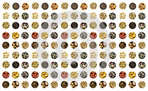 Group icons of nuts peppers peppers zebra seeds oats contrast pattern base base culinary