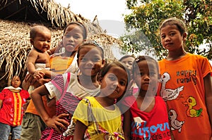 Group of indigenous children in the village