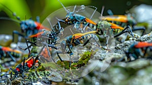 A group of insects their once colorful bodies now disfigured and damaged. The delicate balance of the ecosystem has been photo