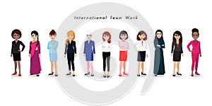 Group of International businesswomen on white background. Set of business people standing together vector