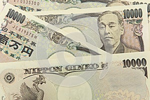 Group of Japanese bank note 10000 yen background