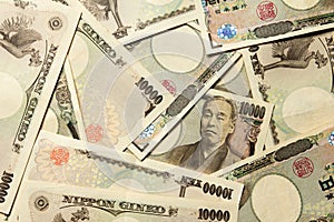 Group of Japanese bank note 10000 yen background