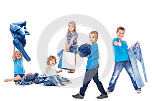 Group with jeans clothing