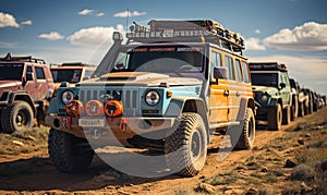Group of Jeeps Parked on a Dirt Road photo