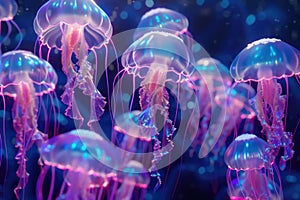 A group of jellyfish floating in the ocean. Suitable for marine-themed designs photo