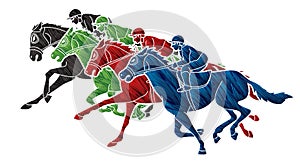 Group of Jockeys riding horse, sport competition cartoon sport graphic