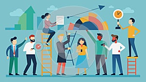 A group of journalists are seen manipulating the exaggeration meter to fit their own agenda while others struggle for photo