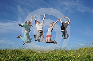 Group of jumping people