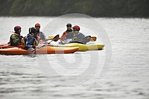 Groupof people kayaking in river