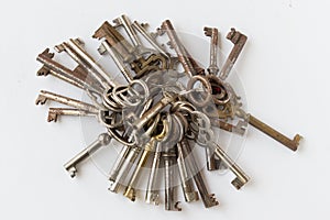 Group of keys macro on white background