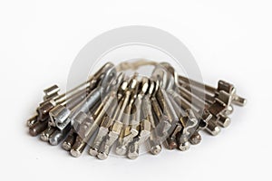 Group of keys macro on white background