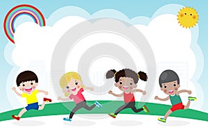 Group kid jogging for healthy. children kids running, Healthcare concept Template for advertising brochure, your text.vector