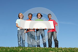 Group of kids with blank sign