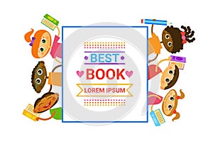 Group Of Kids With Books Reading Cute Children Happy Smiling