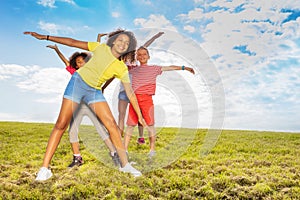 Group of kids boy with girls lean and stretch