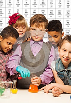 Group of kids on chemistry lesson