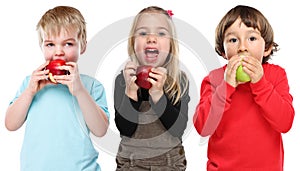 Group of kids children eating apple fruit autumn fall healthy is