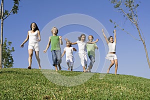 Group kids children running