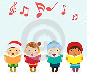 Group of kids chorus singing Christmas songs