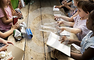 Group of kids classmates learning biology recycle environment