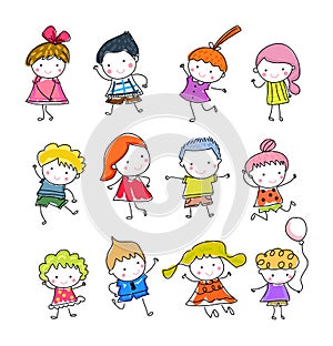 Group of kids,drawing sketch