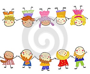 Group of kids,drawing sketch