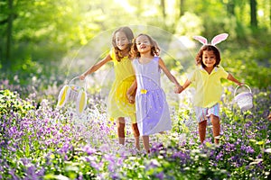 Group of kids on Easter egg hunt