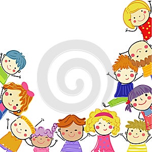 Group of kids,drawing sketch