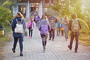 Group of kids going to school together, back to school