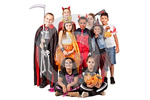 Group of kids in Halloween costumes