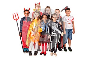 Group of kids in Halloween costumes