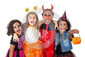 Group of kids in Halloween costumes