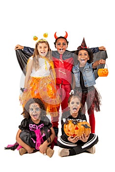 Group of kids in Halloween costumes