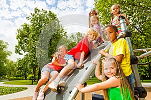 Group of kids on playground construction together photo